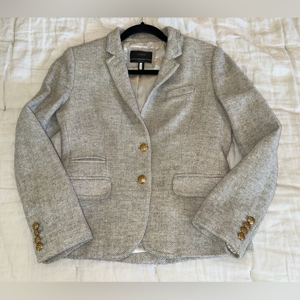EUC Grey Herringbone Print J Crew Wool Schoolboy Blazer Sz Small